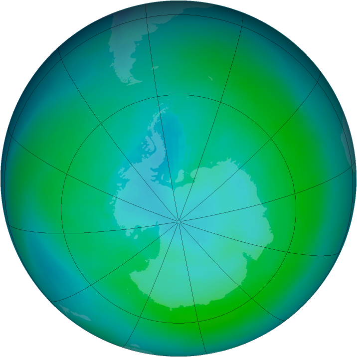 Antarctic ozone map for March 1984